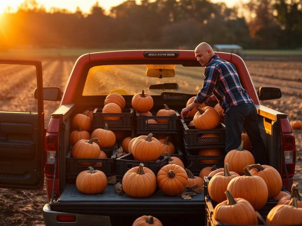 Premium pumpkins being selected and organized for delivery