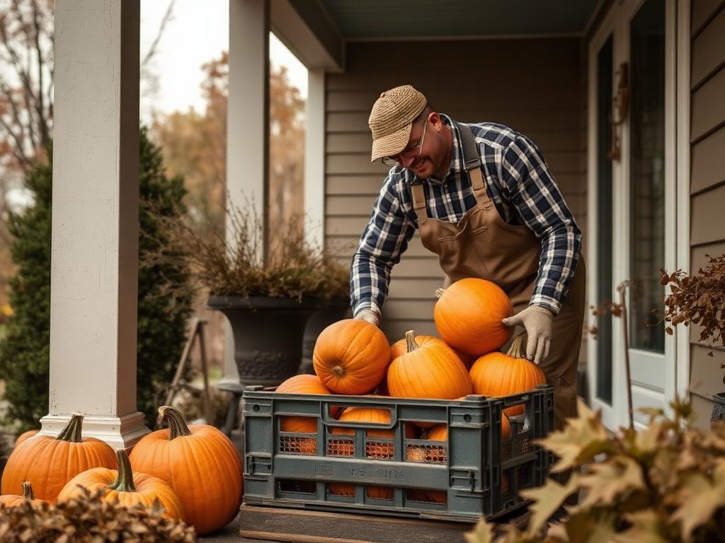 Pumpkins being carefully collected and delivered to a local farm